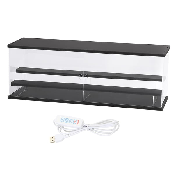 Estuche de exhibición transparente Uxcell, estuche de exhibición de acrílico de 3 capas, cajas de exhibición transparentes para coleccionables (luz LED cuadrada, 24x7x8" base negra)
