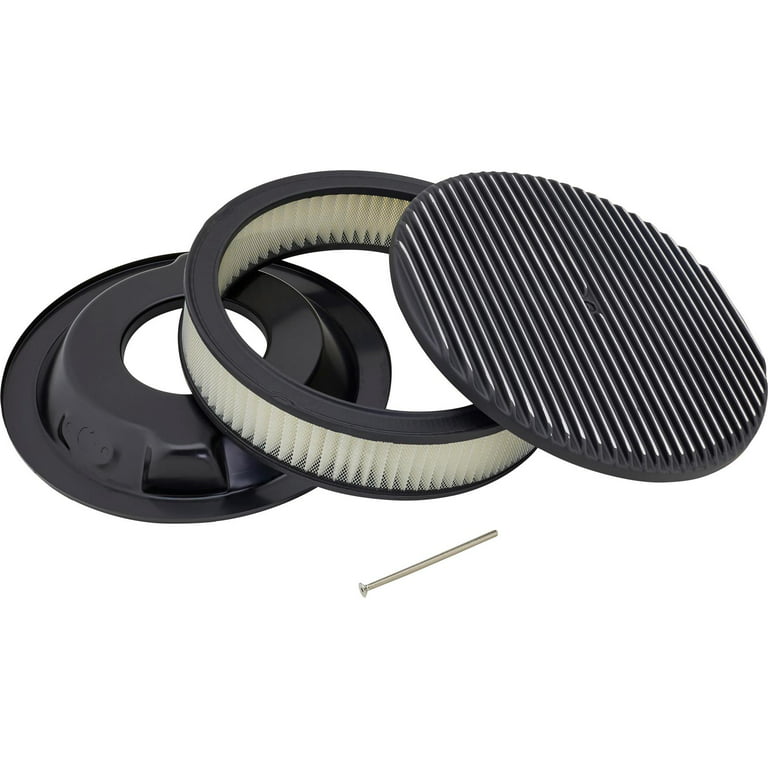 14 inch Fully Finned Round Air Cleaner Set, Black Aluminum 9101705