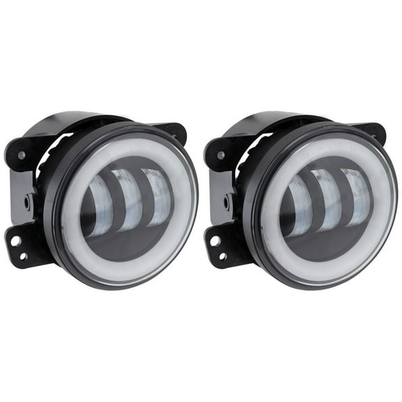 Heise LED Lighting Systems HE-JWBFL02 4" White Angel Eye Replacement Fog Lights with Halo for 2007 & Up Jeep Wrangler