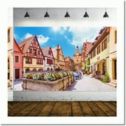 Bavarian Bash Backdrop: Extra Large Oktoberfest Street Scene Poster with Rope for Beer Party Photo Booth & Festival Decorations.
