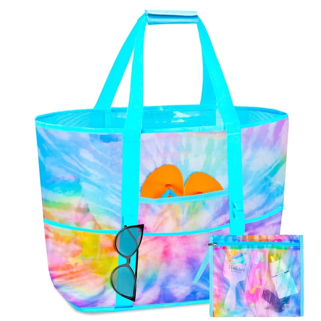 Bolsa de Playa Fiodrimy de Malla para Niñas y Mujeres con 10 Bolsillos y Cremallera