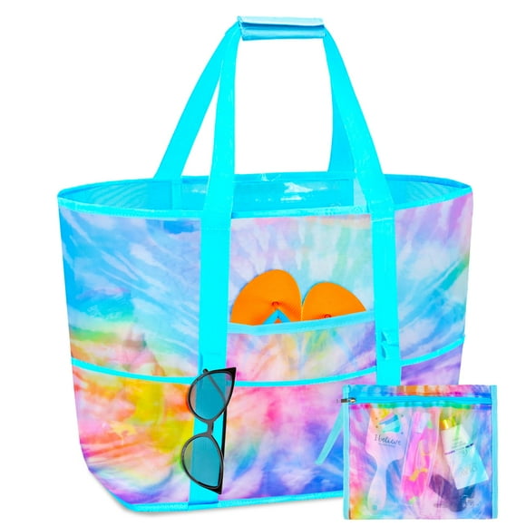 Bolsa de Playa Fiodrimy de Malla para Niñas y Mujeres con 10 Bolsillos y Cremallera