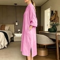 thumbnail image 5 of UKHCCC Women's Linen Cotton Loose Fit V-Neck Midi Dress with Pockets Casual Summer Flowy A-Line Silhouette Solid Button Detail S-3XL, 5 of 9
