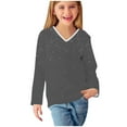 thumbnail image 6 of Piuwrlz Long Sleeve T-Shirt for Kids Girls Boys Cotton Shirts Printed Solid Color V-neck V-neck T Shirt Tops Dark Gray Size 11 Years, 6 of 8