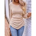 thumbnail image 6 of Womens Long Sleeve Shirts V Neck Ribbed Knit Slim Fit Light-Weight Sweater Fall Dressy Casual Tops Apricot L, 6 of 8