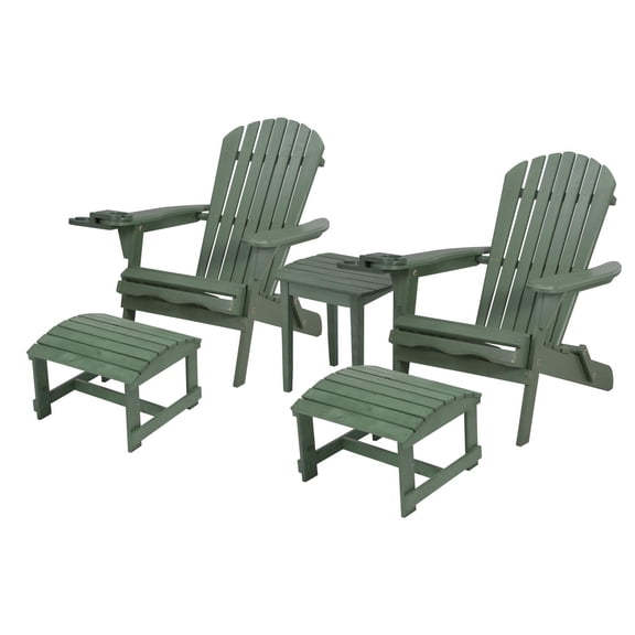 Foldable Adirondack Chair with cup holder Conversation Set, 2 Foldable Adirondack Chairs with cup holders with Ottoman and 1 End Table