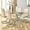 thumbnail image 5 of TesNus Dining Chair Set, Beige PU Leather High Back with Chrome Cantilever Frame, Set of 4 for Dining Room, 5 of 8