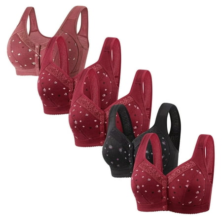 Tao Tao 5pcs Daisy Bras For Older Women Front Closure No Underwire Cotton Bras Breathable Comfy Soft Bras With Support And Lift Full Coverage Bra Burgundy L