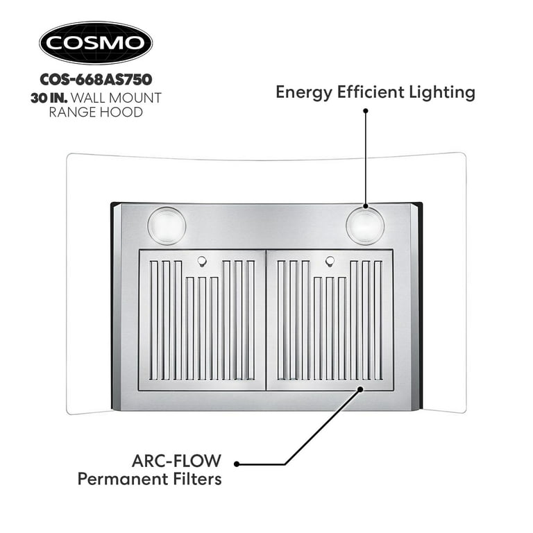 Cosmo 30 in. Ductless Wall Mount Range Hood in Stainless Steel with LED  Lighting and Carbon Filter Kit for Recirculating