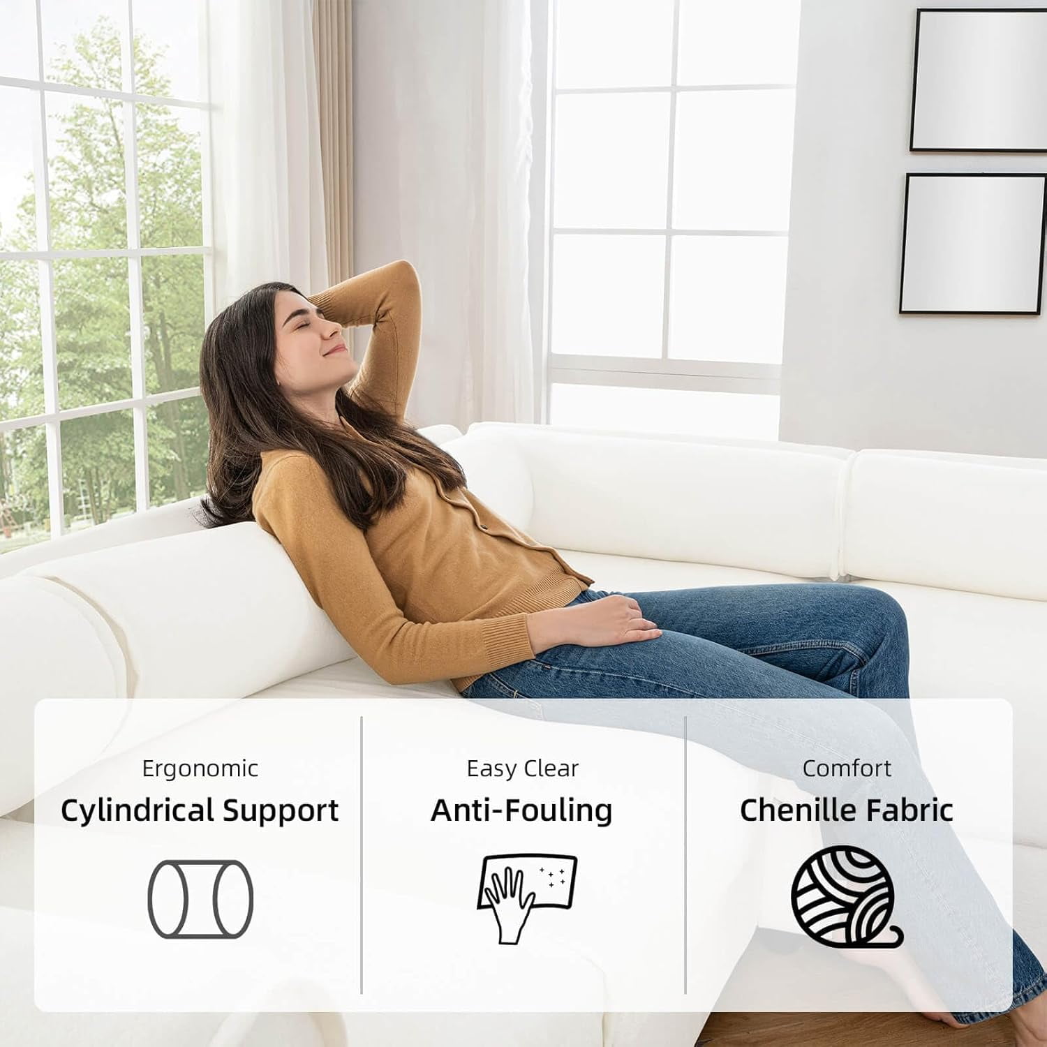 75.5'' Deep Seat Chenille Loveseat with Storage Seat,Modern Fabric Loveseat Featuring Hidden Storage Space,Cylindrical Backrest & Armrest Design for Living Room, Office, Apartment - White