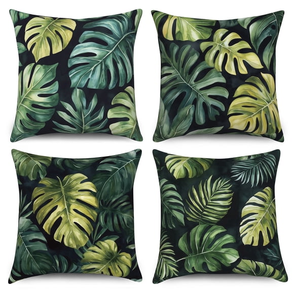 Dashan Tropical Palm Leaves Throw Pillow Covers 18x18 Set of 4,Summer Botanical Decorative Pillow Cases for Bedroom Sofa Couch