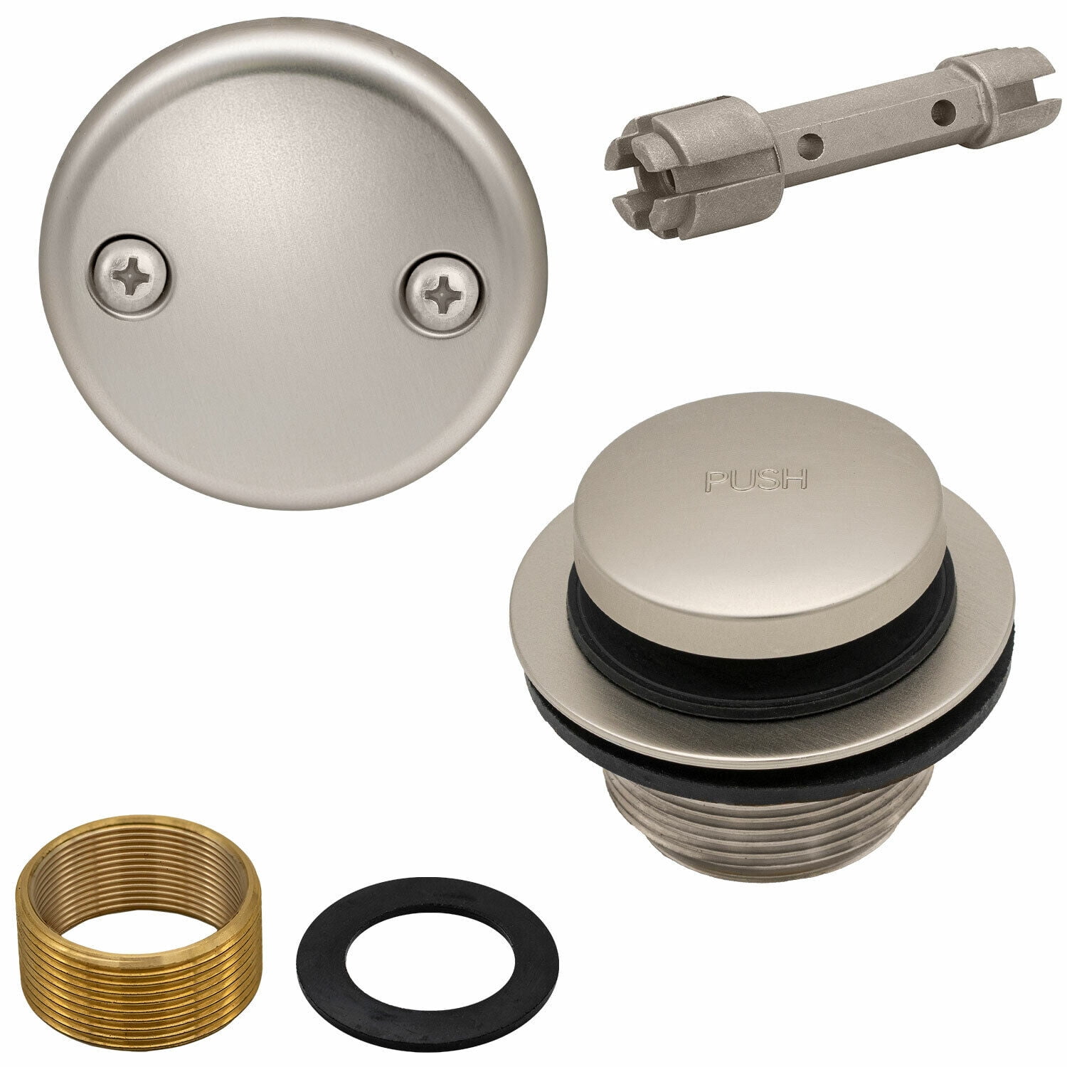 Toe Touch Tub Drain Replacement Bathtub Overflow Cover Kit in Satin Nickel