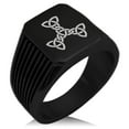 thumbnail image 1 of Stainless Steel Celtic Triquetra Interlaced Knot Needle Stripe Pattern Biker Style Polished Ring, 1 of 1