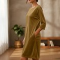 thumbnail image 5 of Karight Women's Velvet Dress Trendy Formal Long Sleeve Loose Casual Swing Mixi Dresses Plus Size for Daily Wear with Pockets, 5 of 9