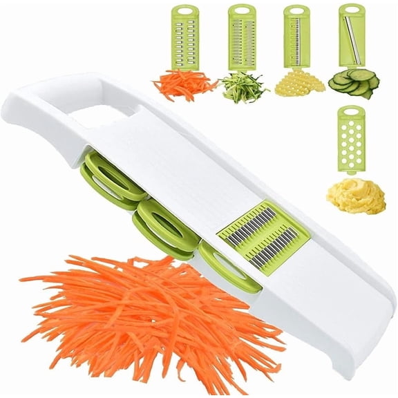 YQ Mandoline Slicer 5-in-1 Multi Blade Vegetable Cutter Julienne Shredder Green 1 Pack