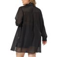 thumbnail image 3 of Agnes Orinda Women's Plus?Size Long Sleeve Button Down Sheer Shirt 1X Black, 3 of 7
