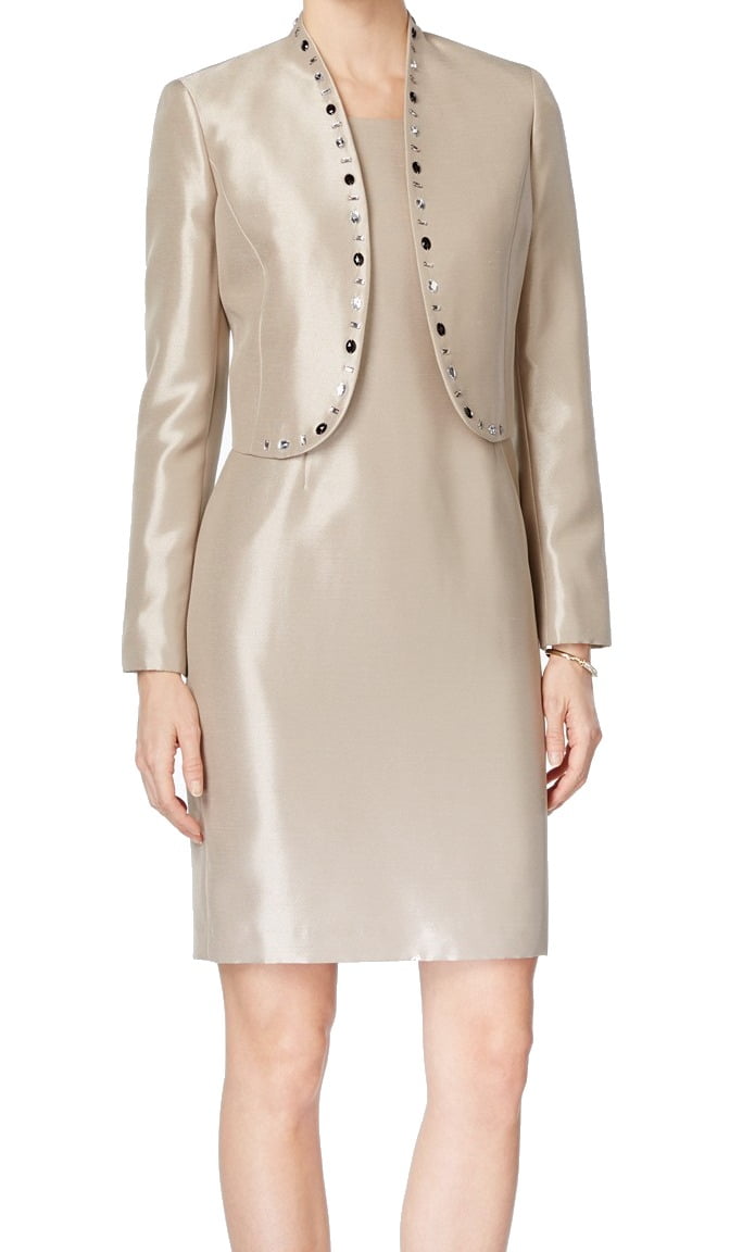 Kasper Kasper NEW Beige Women's Size 18 Metallic Embellished Dress Suit Set
