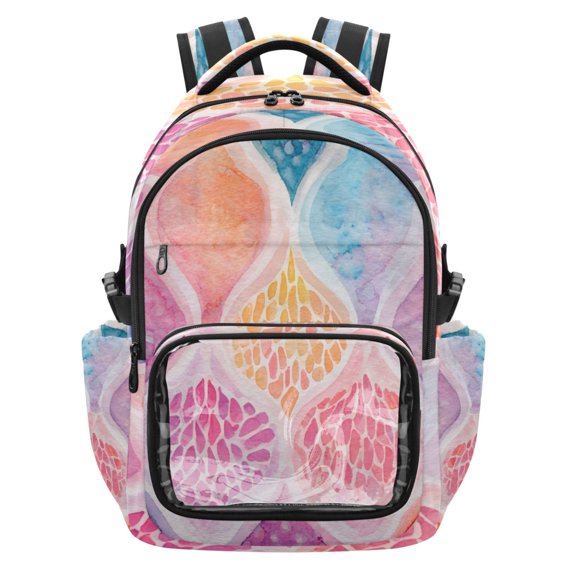 25L PVC Casual Backpack, Waterproof Large Capacity Backpack for Student Commute & Short Trips Colorful Pattern