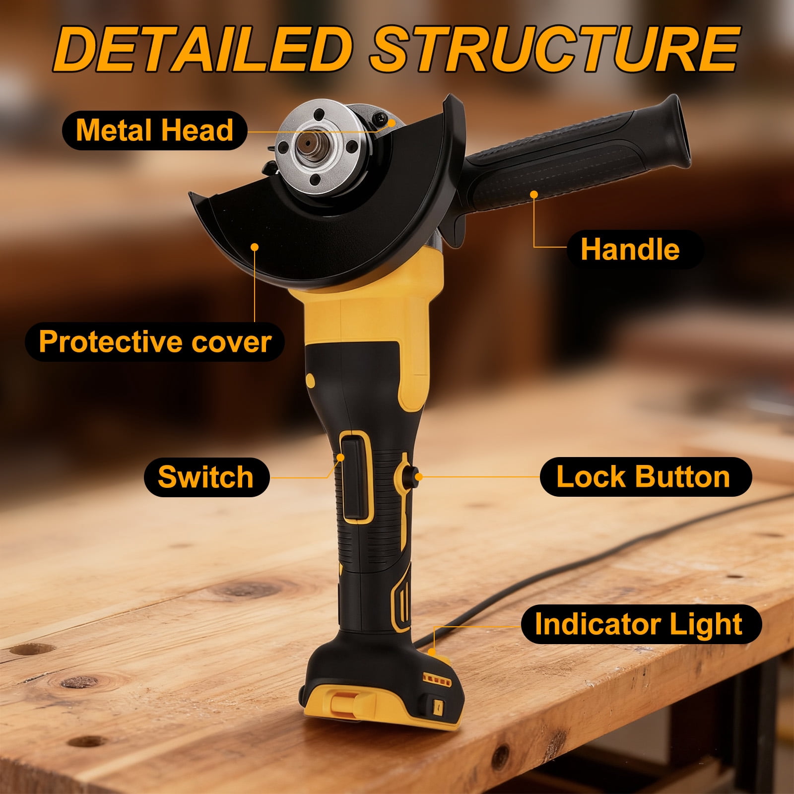 20V Cordless Angle Grinder Tool Brushless, 5 Inch, with Paddle, 2 x Flap Discs, 2 x Sanding Discs, 2 x Sawblades (Tool Only)