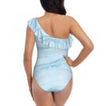 thumbnail image 5 of Haiem Blue Marble Women's One Piece Swimsuits Tummy Control One Shoulder Bathing Suits Ruffle Swimwear-Medium, 5 of 8