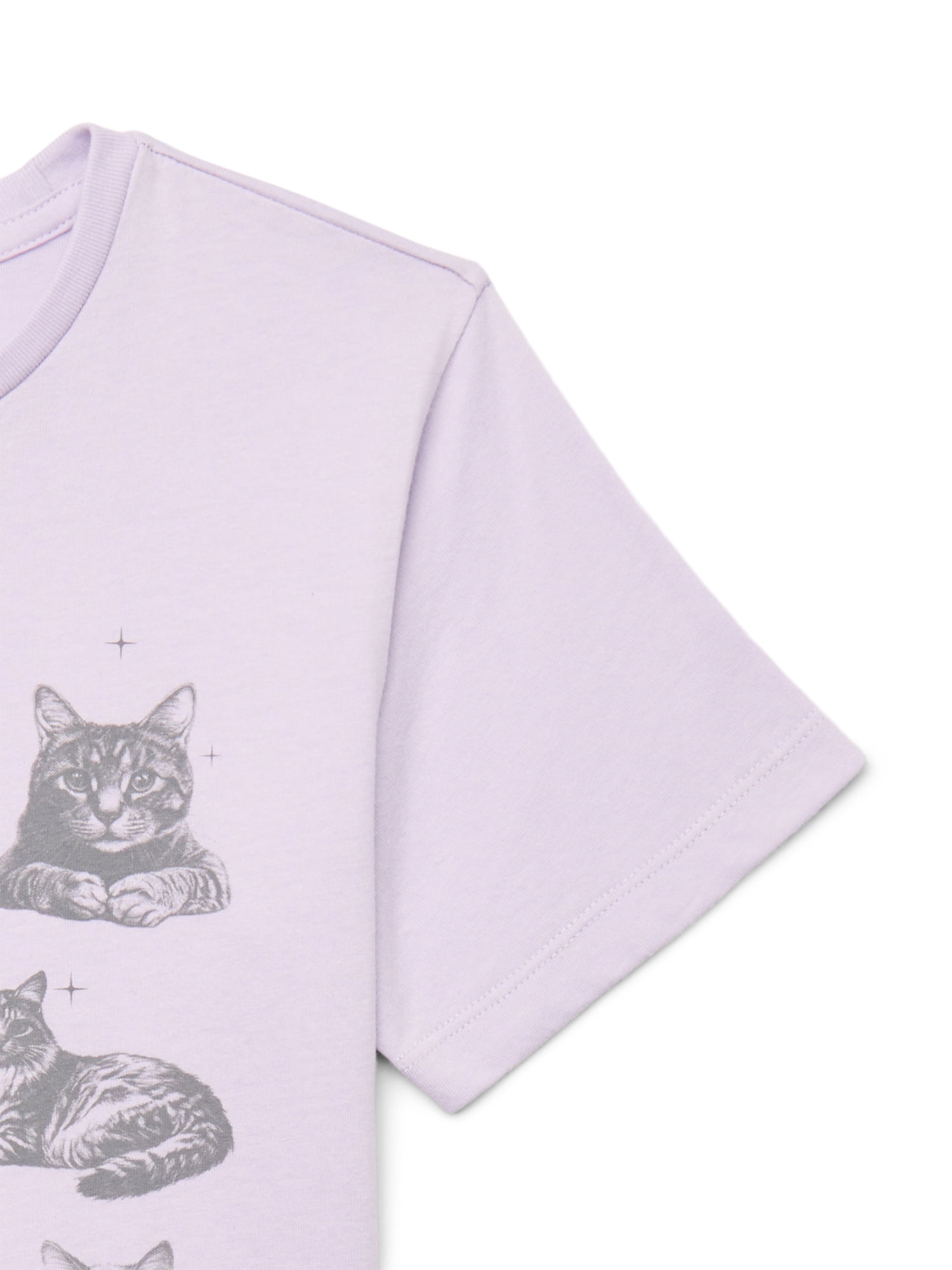 Wonder Nation Girls Cats Graphic Tee with Short Sleeves, Sizes 4-18