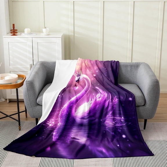 Swan Queen Flannel Blanket Adults,Women Lover Dreamy Purple Flannel Fleece Blanket Throw 50"x60",Valentine's Day Glitter Animals Bed Sofa Couch Blankets