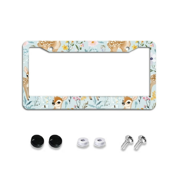 Deers in Wildflower Meadow License Plate Frames for Women Men Car Plate Holder Cover Metal Tag Aluminum Car Accessories Front Rear Plate Decor