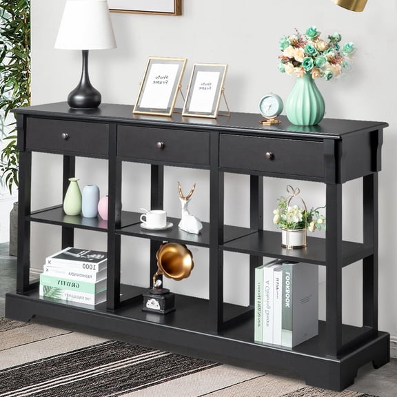 UWR-Nite Retro Console Table Sofa Table with 3 Drawers and Storage Shelf, Wooden Sideboard Side Table for Living Room Bedroom
