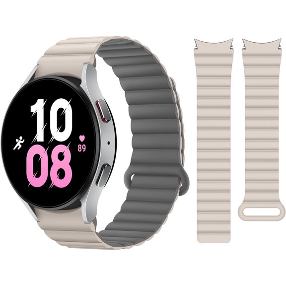 KOMI Band Compatible with Samsung Galaxy Watch 7/FE/6/5/4 Band 40mm 44mm/Watch 6 Classic Band 43mm 47mm/Watch 5 Pro 45mm/4 Classic, 20mm Silicone Magnetic Sport Strap for Women Men Starlight Grey