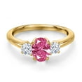 thumbnail image 3 of Gem Stone King 18K Yellow Gold Plated Silver Pink Zirconia and White Zirconia Engagement Ring for Women | 1.41 Cttw | Oval 7X5MM | Gemstone Birthstone | Size 9, 3 of 6
