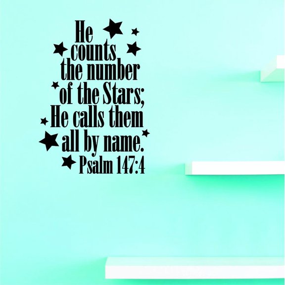 Custom Decals He Counts The Number Of The Stars, He Calls Them All By Name Psalm 147:4 Wall Art Size: 20 X 40 Inches Color: Black