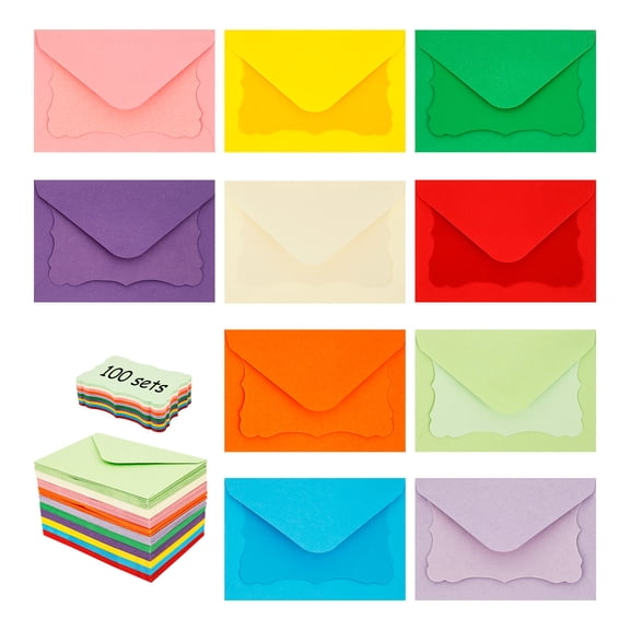 100Pcs Gift Card Envelopes with Note Cards 10 Colors Cute Small Envelopes Set DIY Thank You Card for Wedding Birthday Party