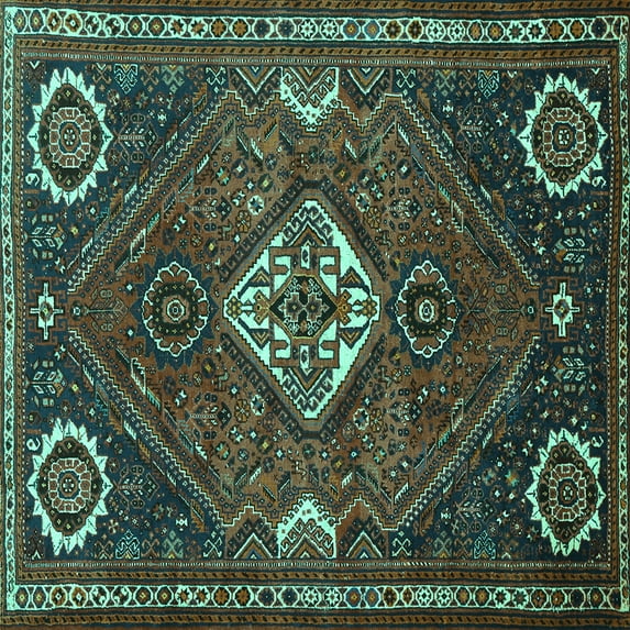 Ahgly Company Machine Washable Indoor Square Persian Turquoise Blue Traditional Area Rugs, 5' Square