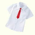 thumbnail image 4 of AJTQTH Boys School Uniform Suit 2PC Set for Toddler Kids Teens Solid Color Shirts Classic Collar Short-Sleeved Blouses with Pocket+Formal Necktie White 8-9 Years, 4 of 5