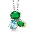 thumbnail image 2 of Gem Stone King 925 Silver and 10K Yellow Gold Green Nano Emerald and Blue Zircon Pendant Necklace for Women (2.40 Cttw, Oval 8X6MM, 7X5MM and 6X4MM, Gemstone May Birthstone, with 18 inch Chain), 2 of 4