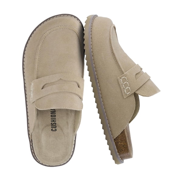 Cushionaire Zola Women’s Suede Clog – Genuine Suede Slip-On Penny Loafer with Memory Foam, Cork Footbed & Flexible Outsole