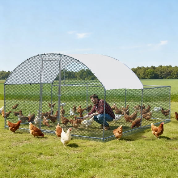 Zimtown Large Metal Chicken Coop, 9.8x6.5ft Dome Walk-in Run with All-Weather Protective Cover