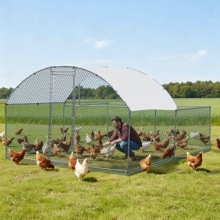 Zimtown Large Metal Chicken Coop, 9.8x6.5ft Dome Walk-in Run with All-Weather Protective Cover