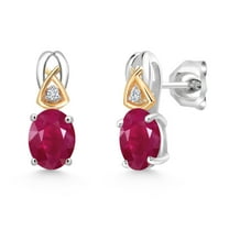 Gem Stone King 3.22 Ct Red Ruby G/H Lab Grown Diamond 925 Silver and 10K Yellow Gold Earrings