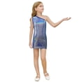 thumbnail image 1 of HXWCHs Robe Sans Manches Filles Robe à Paillettes Scintillantes Imprimé Ourlet Asymétrique Col Rond Sans Manches Tenue de Fête Élégante Décontractée Bleu 4-5ans, 1 of 4