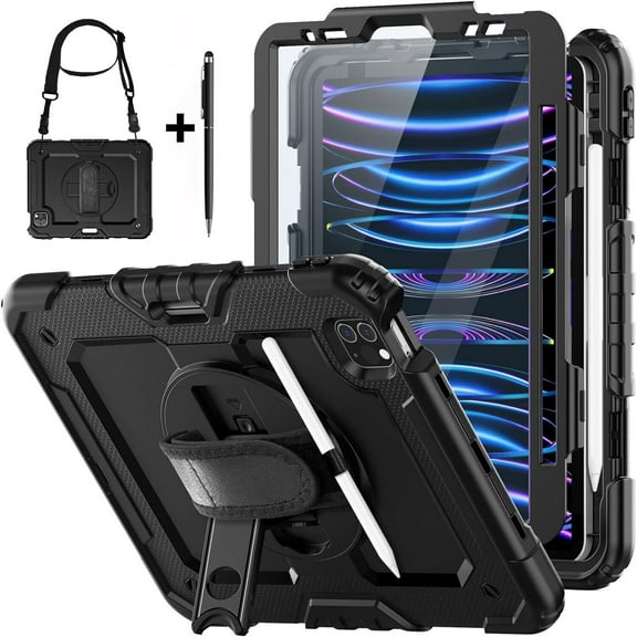 Case for iPad Pro 11 inch 2022 2021 2020 2018 iPad Air 5 Air 4 10.9 inch Full Body Shockproof Cover with Screen Protector Pen Holder Stand Hand Shoulder Strap Stylus Pen