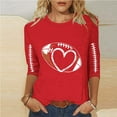 thumbnail image 2 of Feancey Game Day Shirts Women Football Heart Print 3/4 Sleeve Tunic Tops Loose Fit Casual Office Work Blouse Comfy Crewneck Tees Red 3XL, 2 of 4
