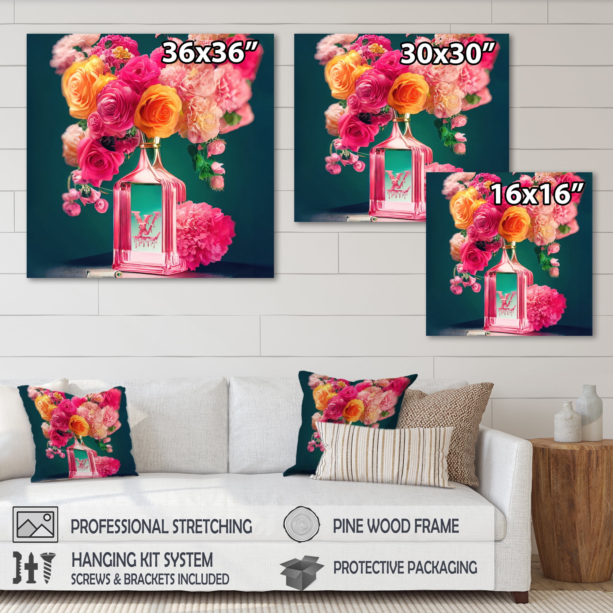 Designart High Fashion Perfume Bottle Vase With Flowers I Canvas Wall Art