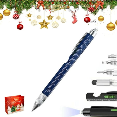 One Pen Nine Functions - Christmas Gifts for Men 9 in 1 Multitool Pen with LED Light Multifunctional Metal Press Ballpoint Pens with Ruler Touch Screwdriver Opener (C#)