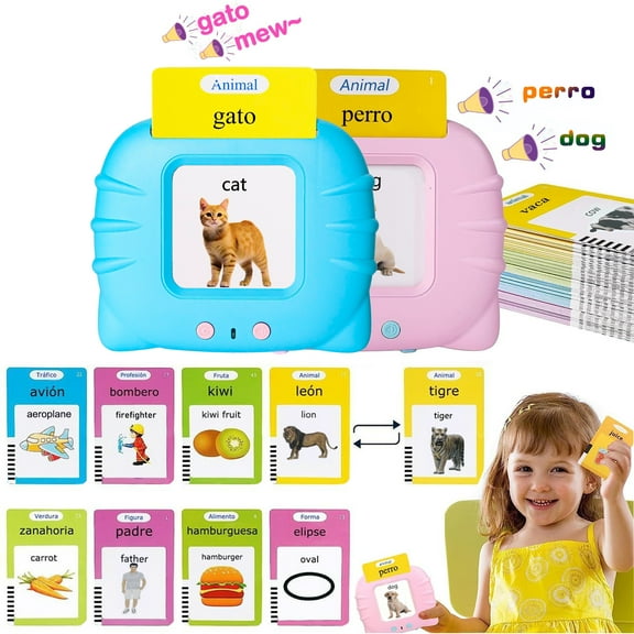 Spanish & English Bilingual Talking Flash Cards 224 Words For Kids ,Pocket Speech for Toddlers,Autism Sensory Toys, Español/English Talking For Preschool,Kindergarten Learning Montessori Toys