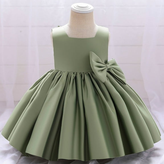 Lilgiuy Infant Girls Summer Dress Sleeveless Satin Lovely Bowknot Skirt for Piano Dance Performance Gown Summer Sales