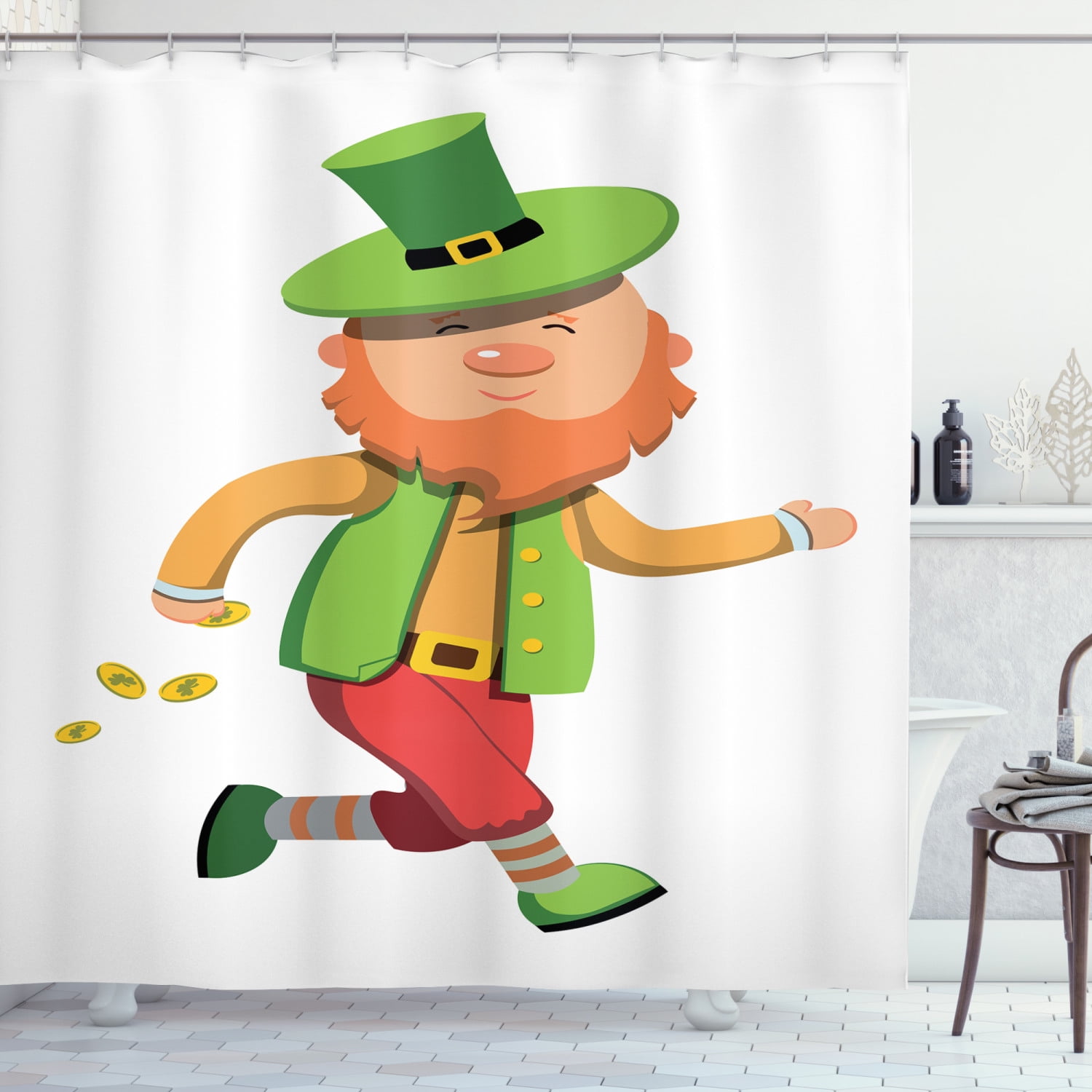 Leprechaun St Patrick's Day Print Pattern Bathroom Shower Curtain