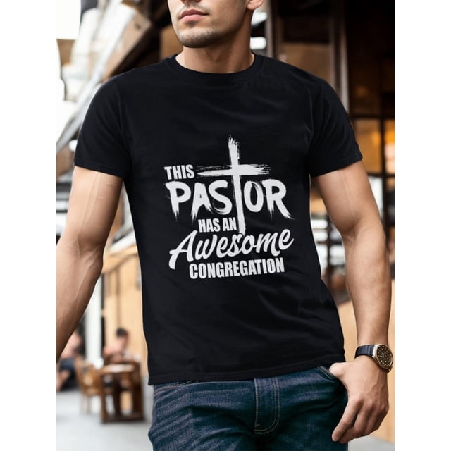 Men's Summer Short Sleeve T-Shirt with Front Print - Comfortable, Breathable Fabric, Casual Sporty Style- This Pastor Has An Awesome Congregation Preacher Tee For Adult, Men, Women, Teen, Te