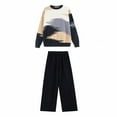 thumbnail image 2 of Xdegoge Cotton Knit Lounge Sets for Women Cute Lounge 2 Piece Outfits Crewneck Color Block Sweater Long Sleeve Comfy Baggy Pullover Tops Elastic Waisted Loose Wide Leg Pants Fit Casual Travel Home, 2 of 6