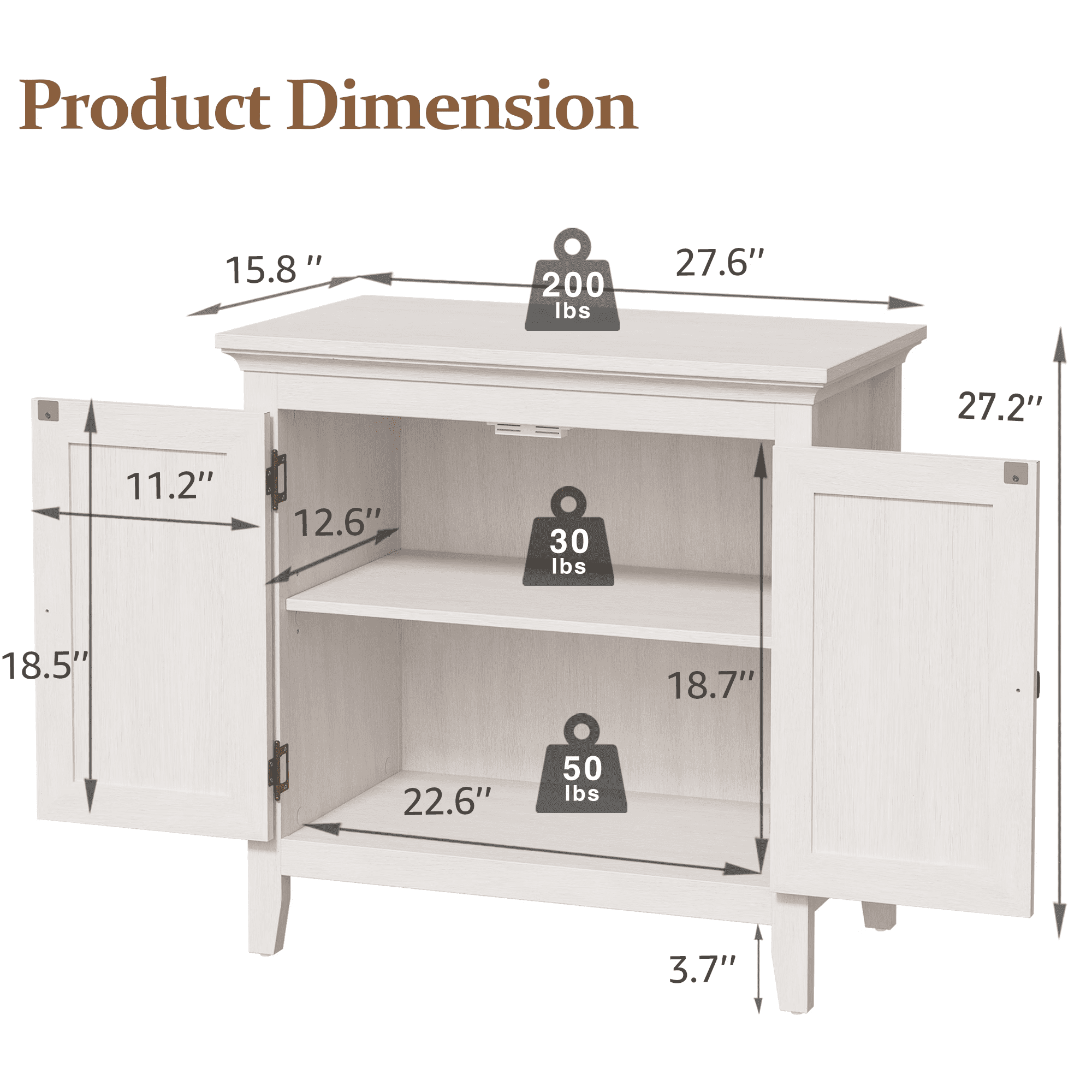 TrumanPick 3-Shelf Storage Cabinet with Rattan Decor Doors, Adjustable Shelf Sideboard Buffet for Kitchen, Hallway, Living Room, White